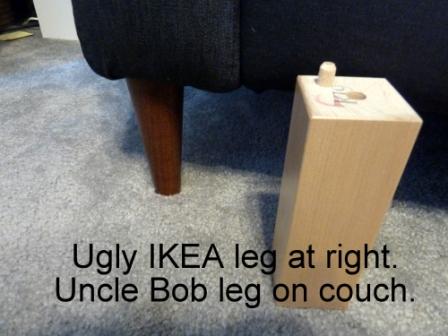 IKEA sofa leg compared to Uncle Bob's replacement legs