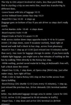 An excerpt from a blog post my husband did on how to get from the tiny town of Vetheuil to Charles DeGaulle Airport in Paris using only public transportation and hauling 50 pounds of luggage.  This took him so much planning and research, he posted the entire process in the small hope it might be useful to someone.